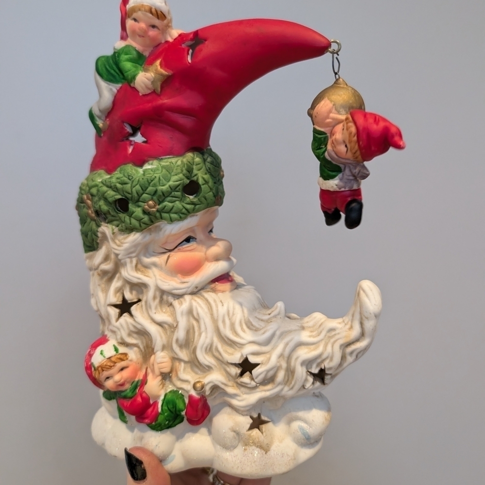Vintage Crescent Moon santa Light Decor With Elves